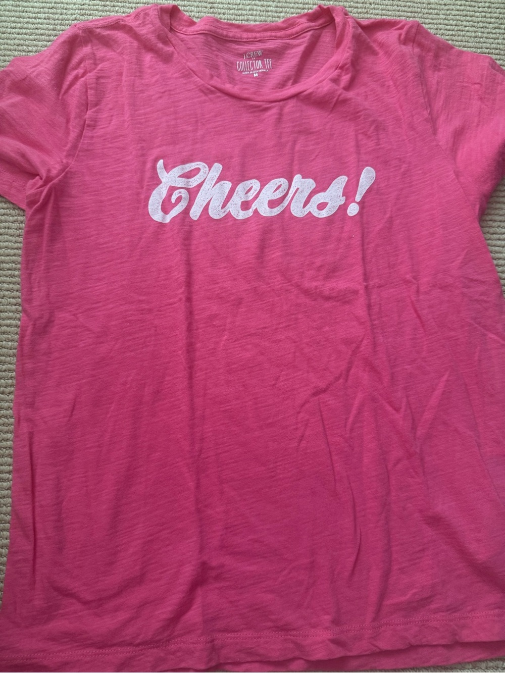 J. Crew Hot Pink Short Sleeve Tee with White "Cheers!" Graphic